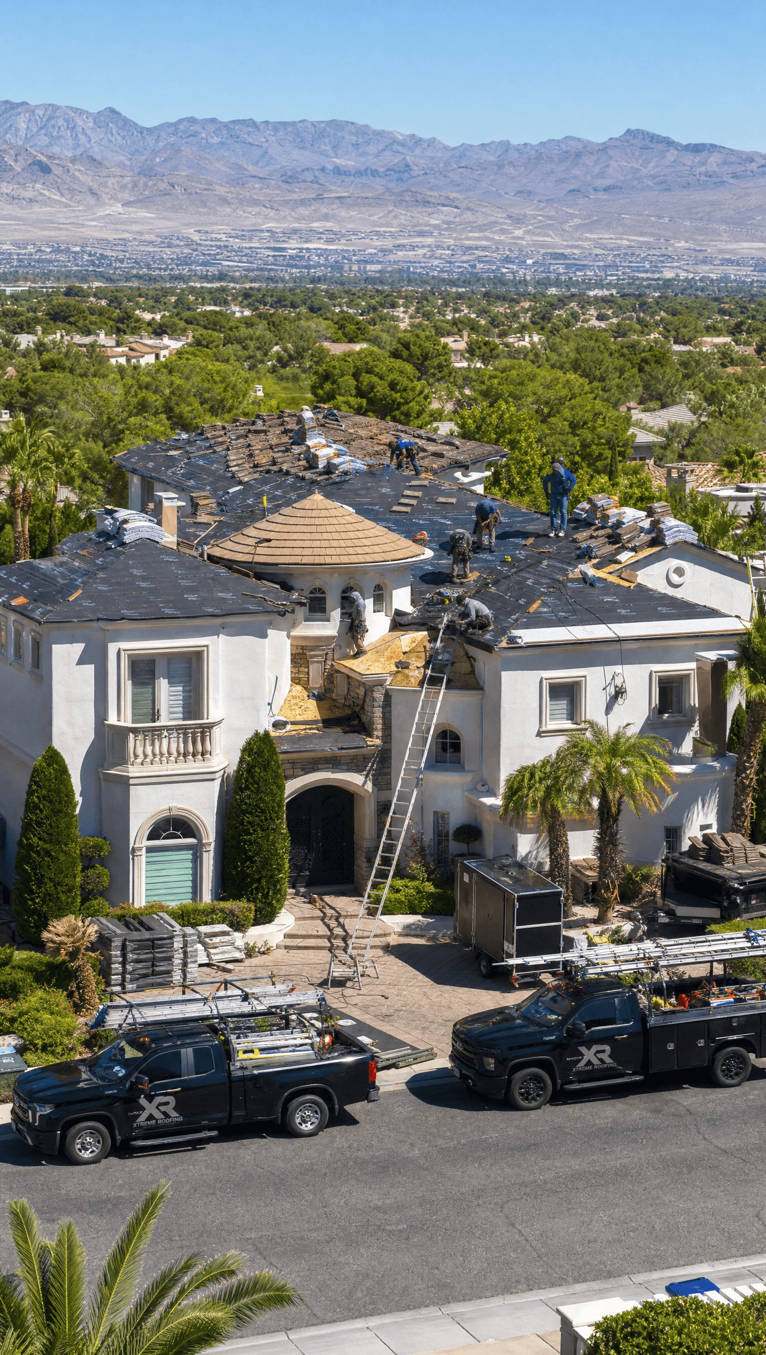 Xtreme Roofing crew re-roofing a Las Vegas home