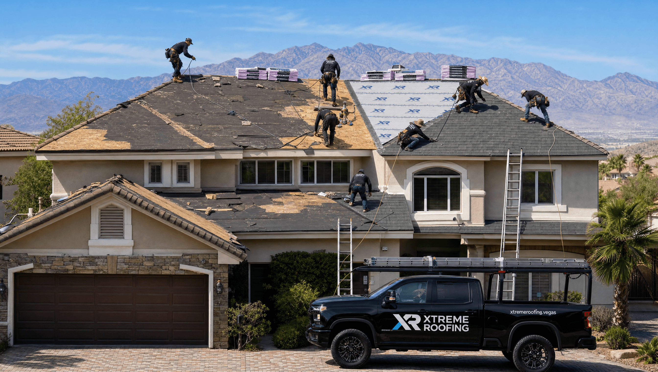 Xtreme Roofing crew installing a shingle roof