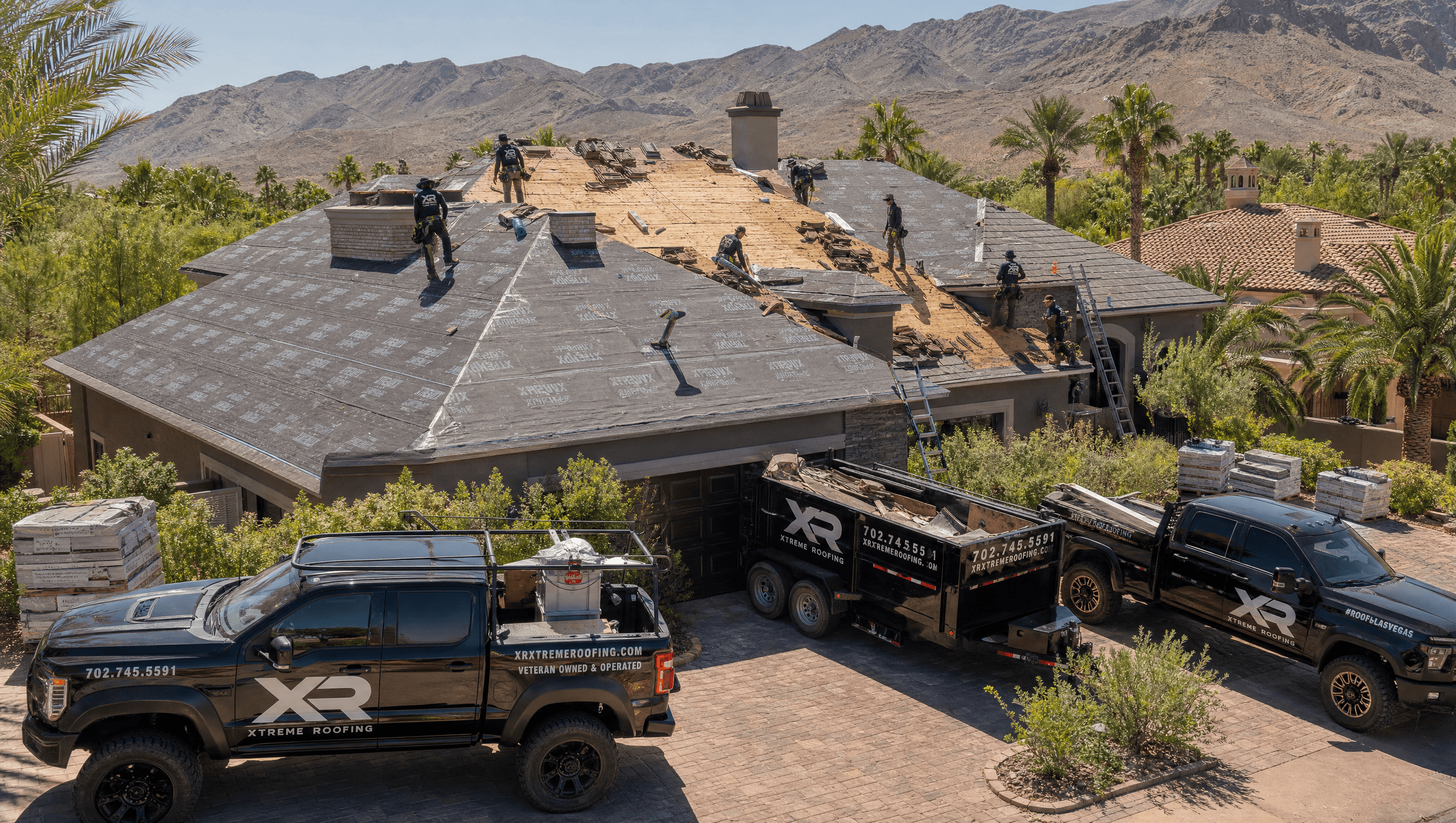 Xtreme Roofing crew working on a tile roof